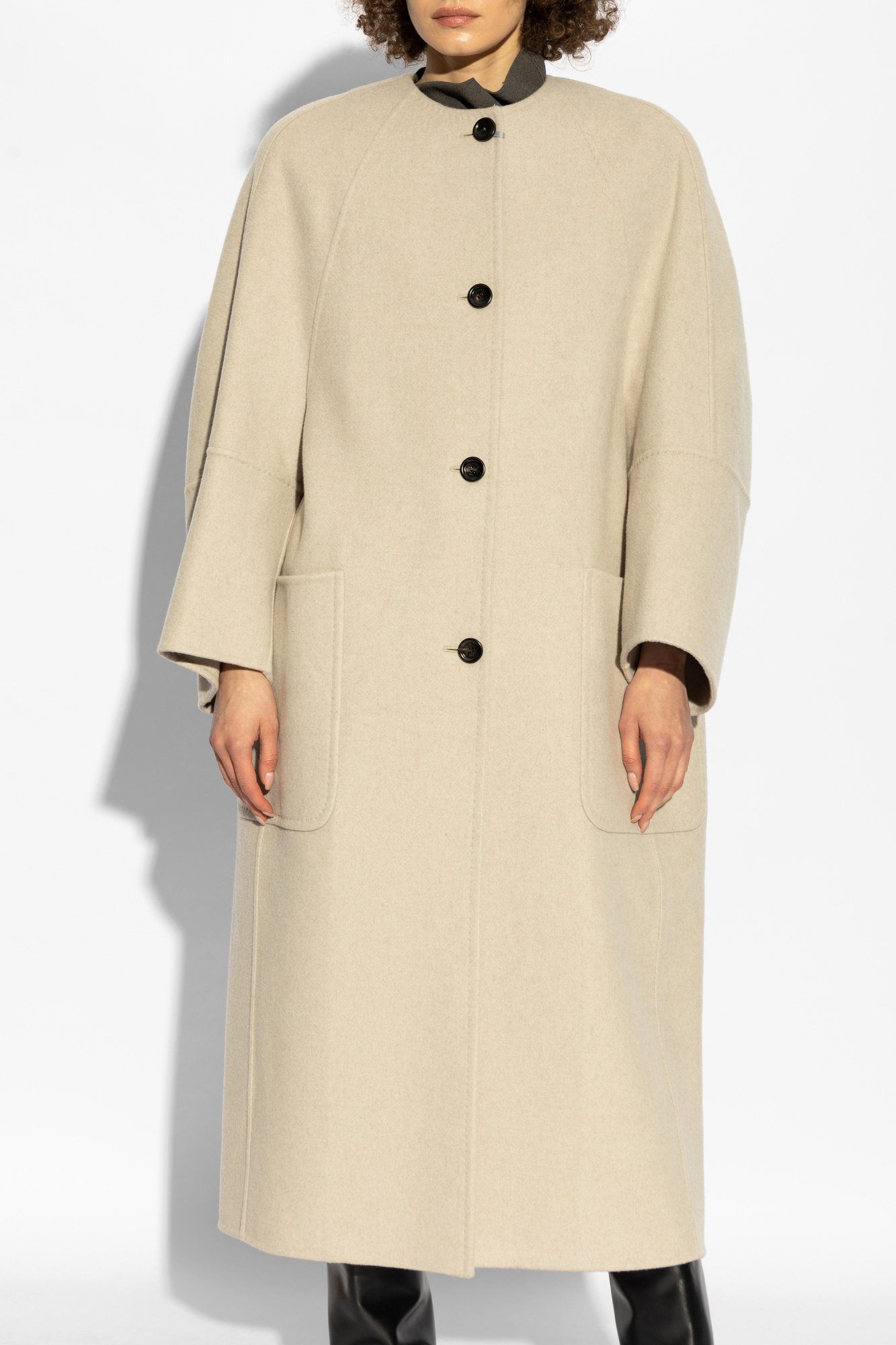 Long wool robe coat, black | 